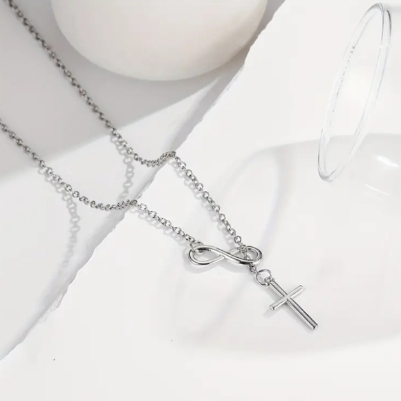 Silver Infinity Cross Necklace - Picture 7 of 9